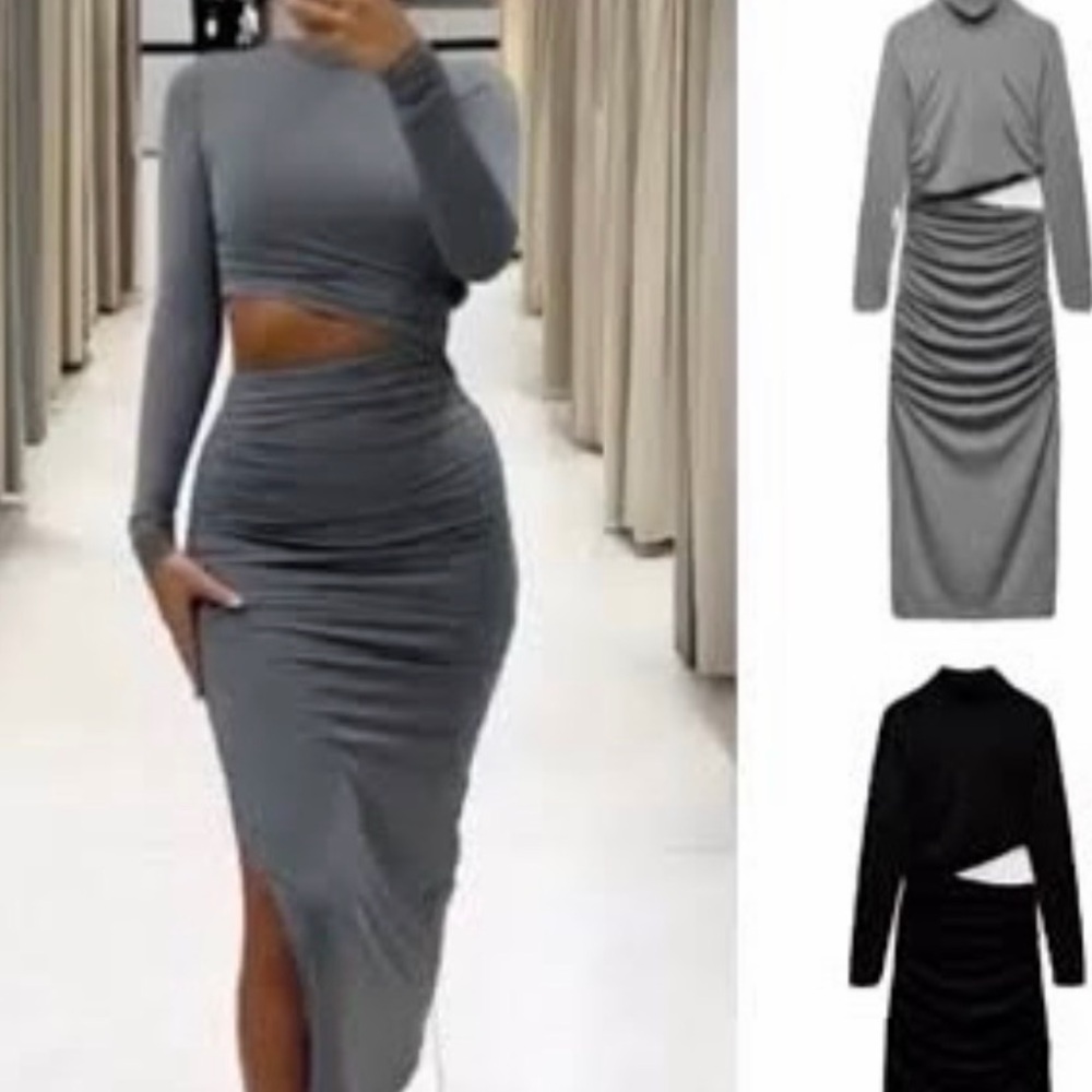 Zara Grey Cut Out Maxi Dress